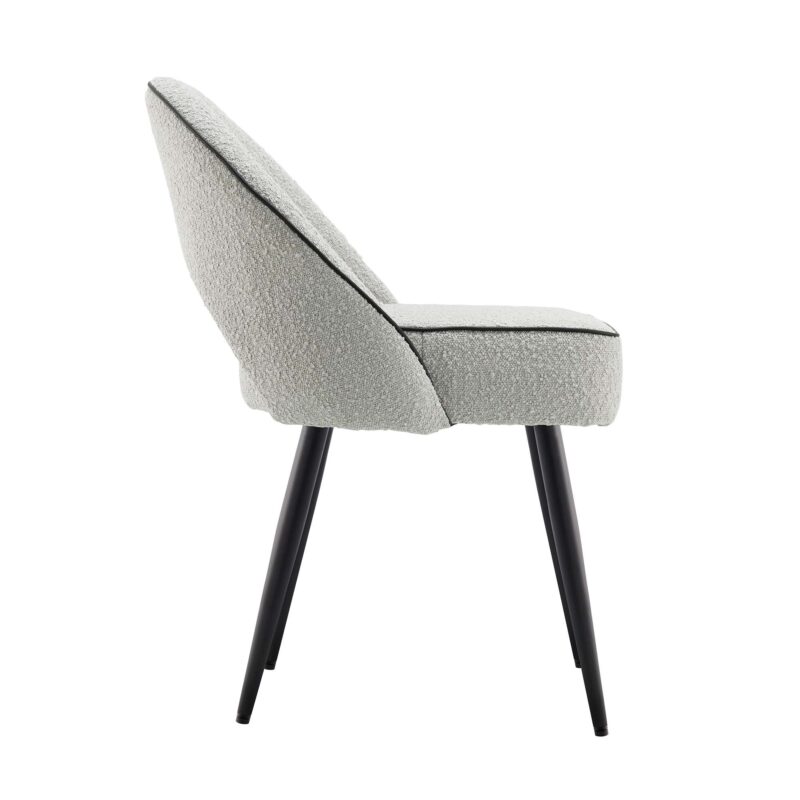 Oakley Set of 2 Grey Boucle Upholstered Dining Chairs with Piping - Image 7