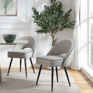 Oakley Set of 2 Grey Boucle Upholstered Dining Chairs with Piping