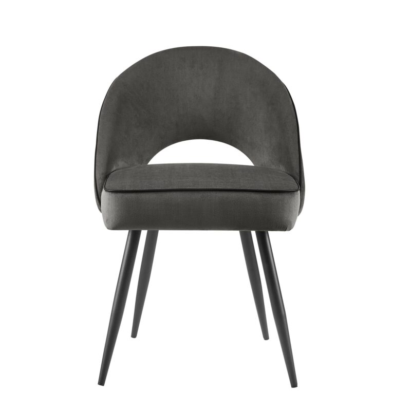Oakley Set of 2 Dark Grey Velvet Upholstered Dining Chairs with Piping - Image 3