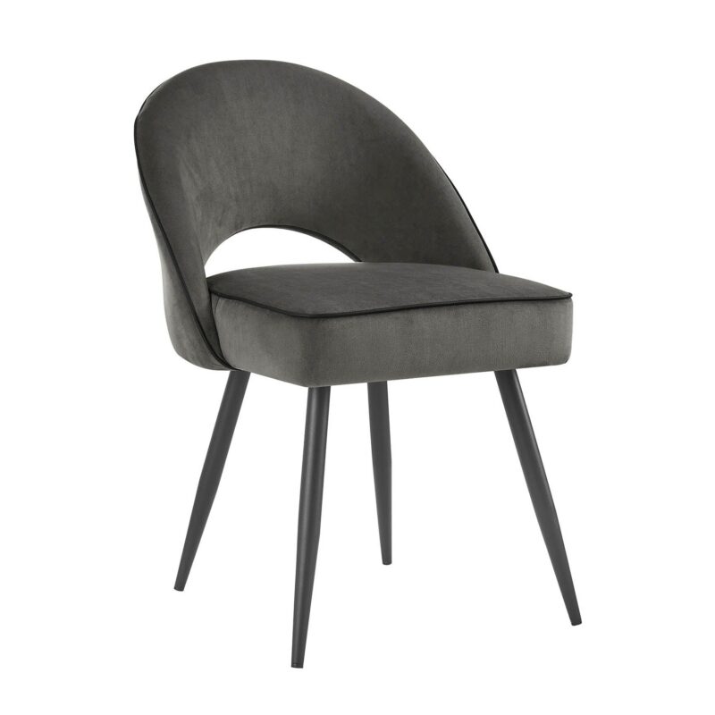 Oakley Set of 2 Dark Grey Velvet Upholstered Dining Chairs with Piping - Image 5