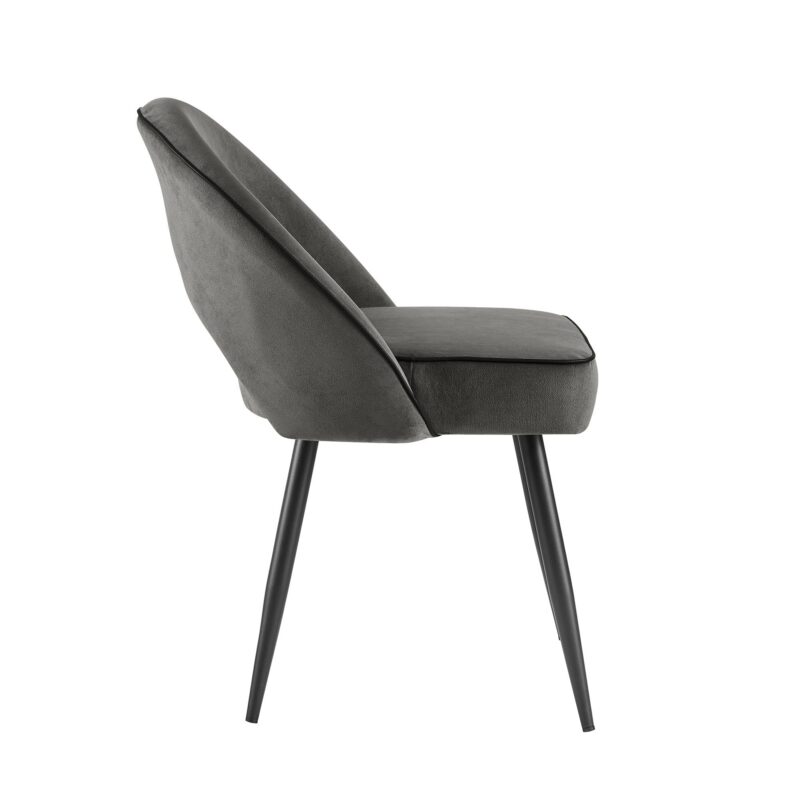 Oakley Set of 2 Dark Grey Velvet Upholstered Dining Chairs with Piping - Image 6