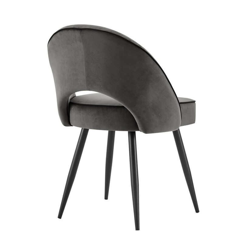 Oakley Set of 2 Dark Grey Velvet Upholstered Dining Chairs with Piping - Image 7
