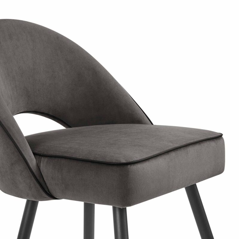 Oakley Set of 2 Dark Grey Velvet Upholstered Dining Chairs with Piping - Image 8