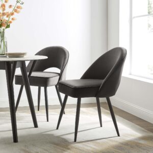 Oakley Set of 2 Dark Grey Velvet Upholstered Dining Chairs with Piping