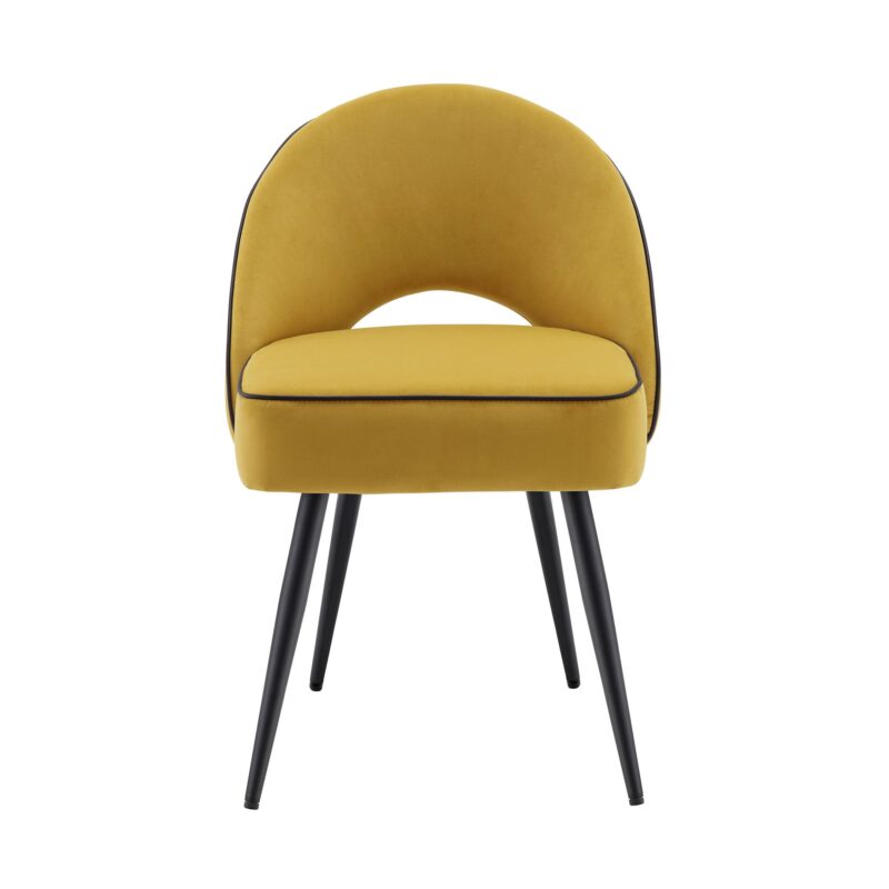Oakley Set of 2 Mustard Yellow Velvet Upholstered Dining Chairs with Piping - Image 3