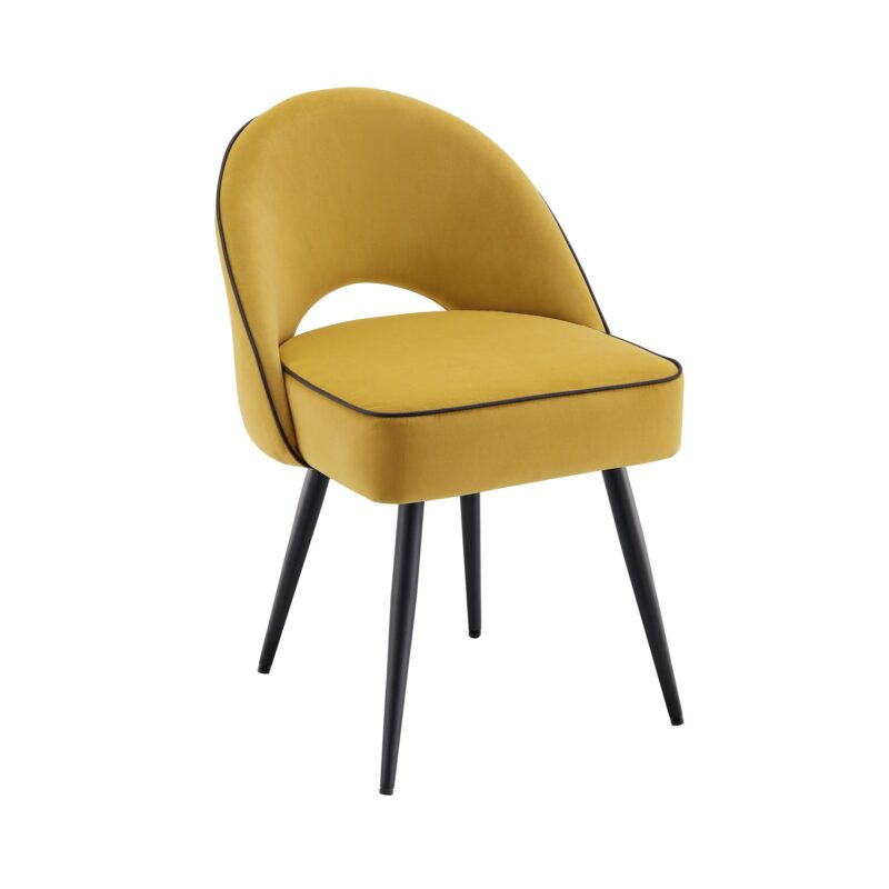 Oakley Set of 2 Mustard Yellow Velvet Upholstered Dining Chairs with Piping - Image 5