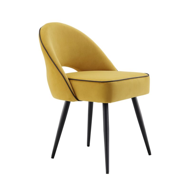 Oakley Set of 2 Mustard Yellow Velvet Upholstered Dining Chairs with Piping - Image 6