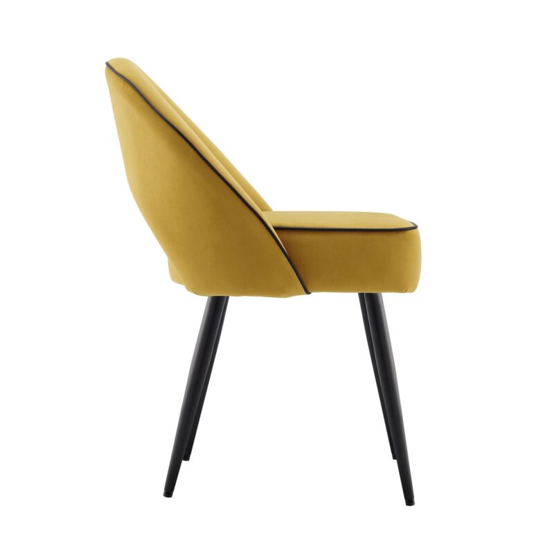Oakley Set of 2 Mustard Yellow Velvet Upholstered Dining Chairs with Piping - Image 7