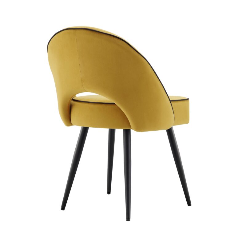 Oakley Set of 2 Mustard Yellow Velvet Upholstered Dining Chairs with Piping - Image 8