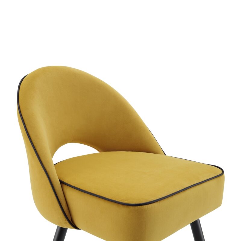 Oakley Set of 2 Mustard Yellow Velvet Upholstered Dining Chairs with Piping - Image 9