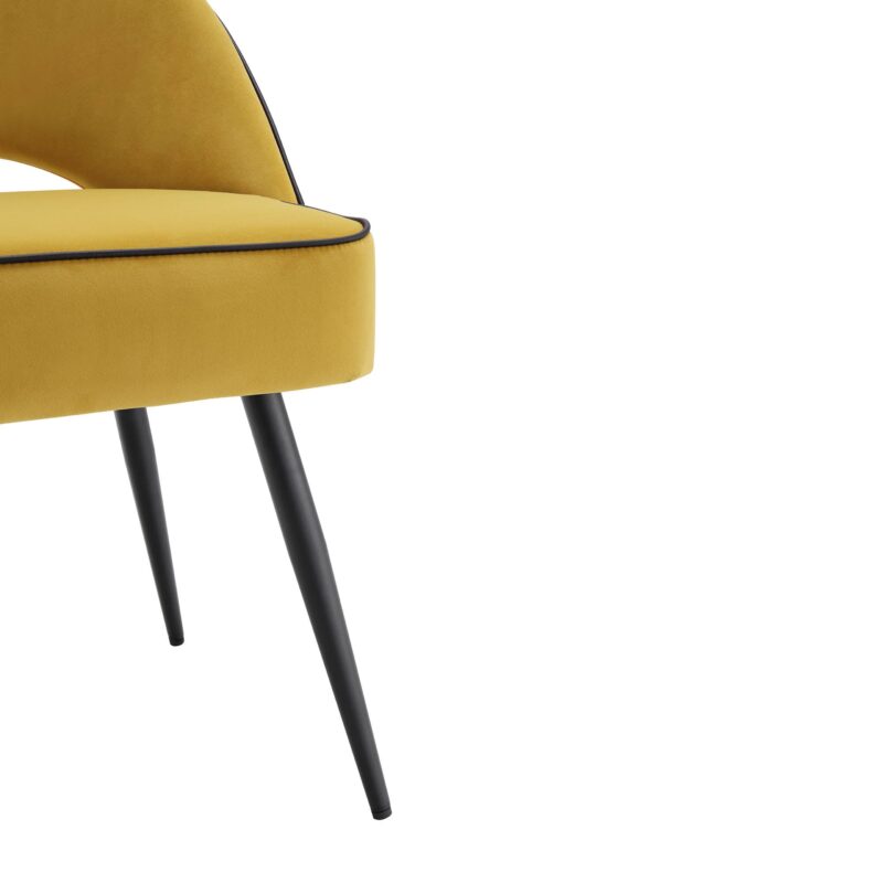 Oakley Set of 2 Mustard Yellow Velvet Upholstered Dining Chairs with Piping - Image 12