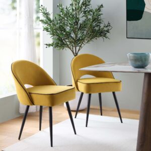 Oakley Set of 2 Mustard Yellow Velvet Upholstered Dining Chairs with Piping