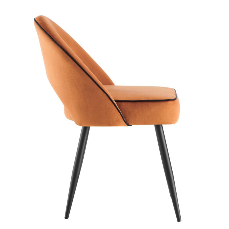 Oakley Set of 2 Orange Velvet Upholstered Dining Chairs with Contrast Piping - Image 6