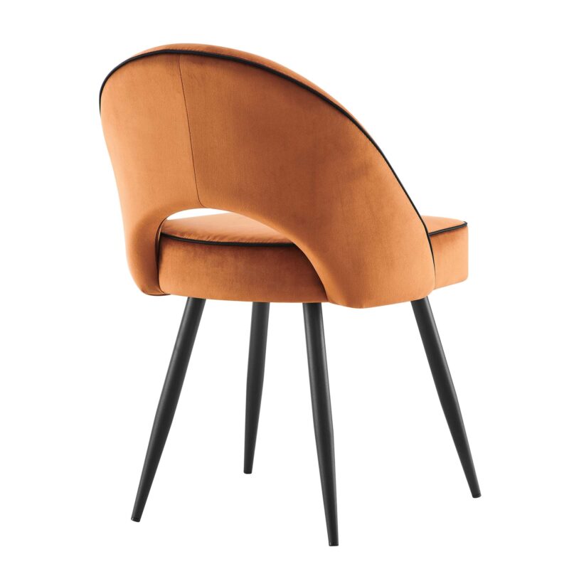 Oakley Set of 2 Orange Velvet Upholstered Dining Chairs with Contrast Piping - Image 7