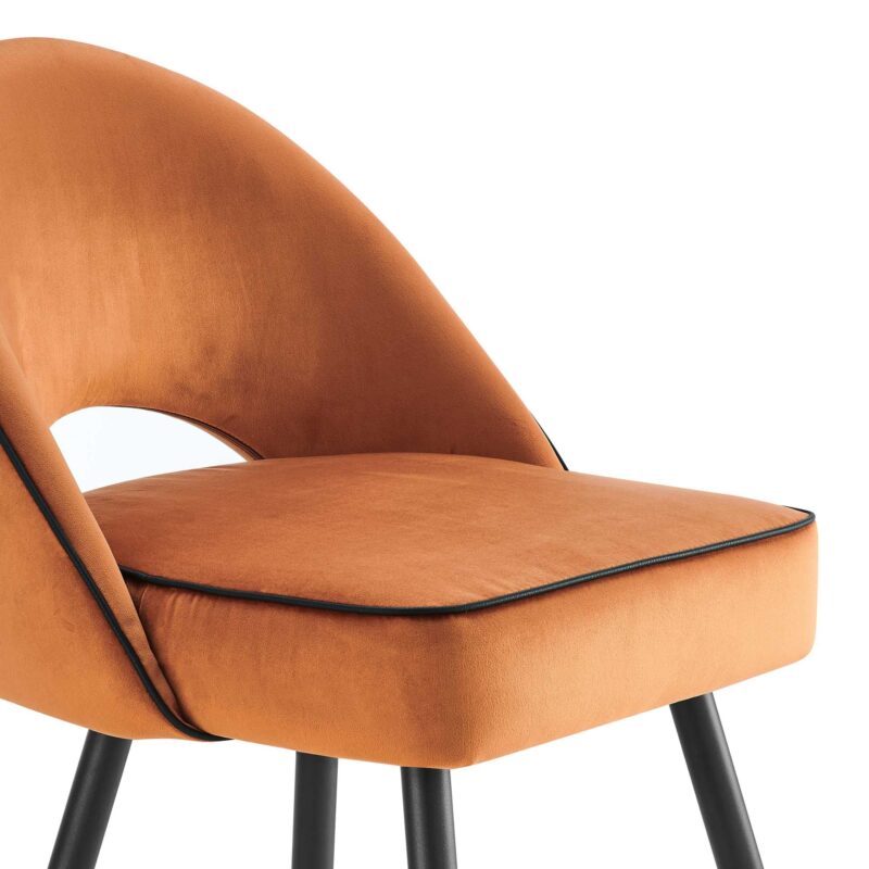 Oakley Set of 2 Orange Velvet Upholstered Dining Chairs with Contrast Piping - Image 8