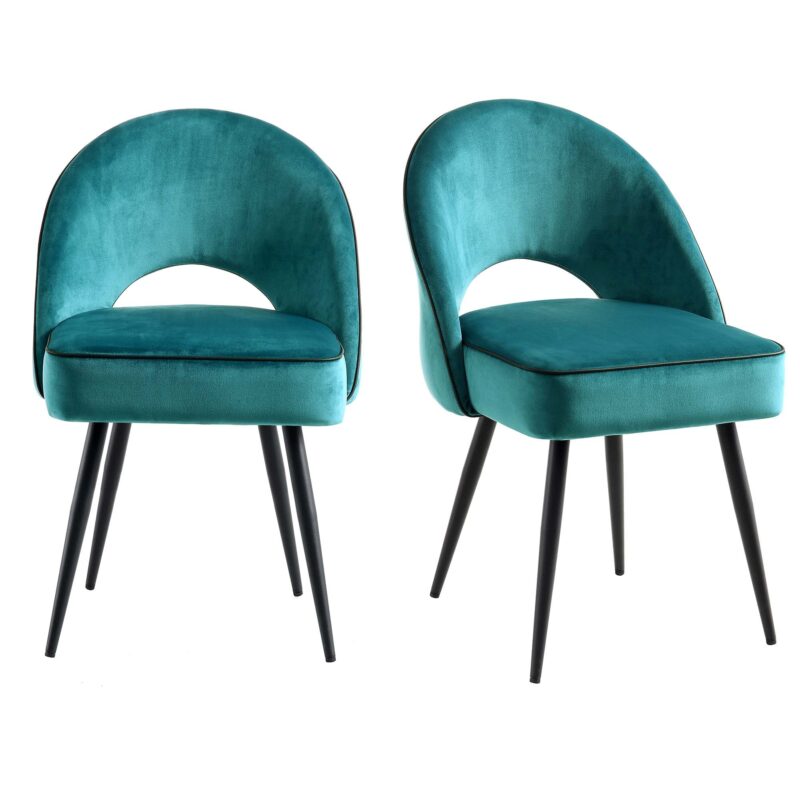 Oakley Set of 2 Teal Velvet Upholstered Dining Chairs with Contrast Piping - Image 3
