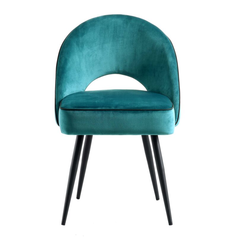 Oakley Set of 2 Teal Velvet Upholstered Dining Chairs with Contrast Piping - Image 4
