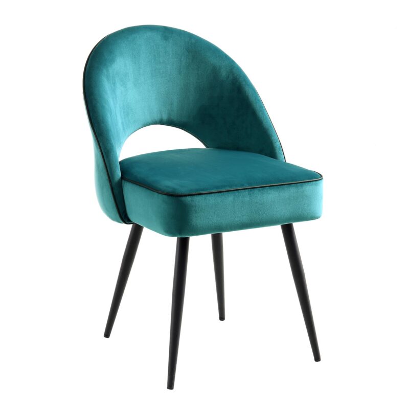 Oakley Set of 2 Teal Velvet Upholstered Dining Chairs with Contrast Piping - Image 6