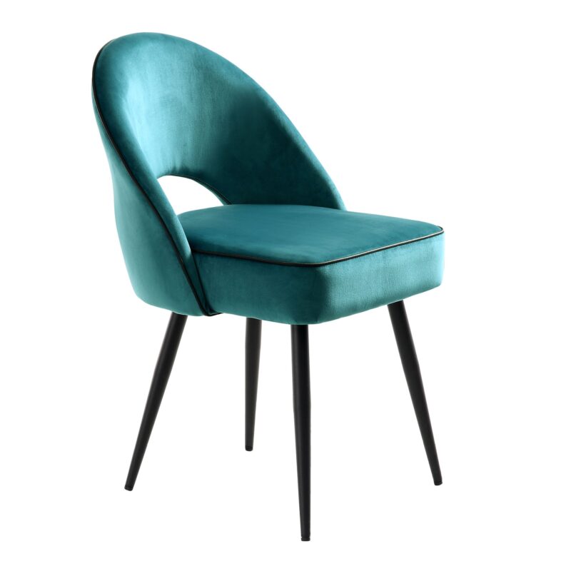 Oakley Set of 2 Teal Velvet Upholstered Dining Chairs with Contrast Piping - Image 7