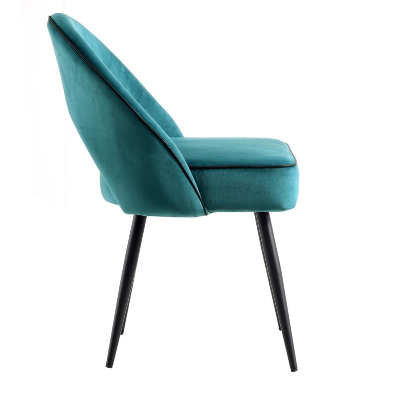 Oakley Set of 2 Teal Velvet Upholstered Dining Chairs with Contrast Piping - Image 8
