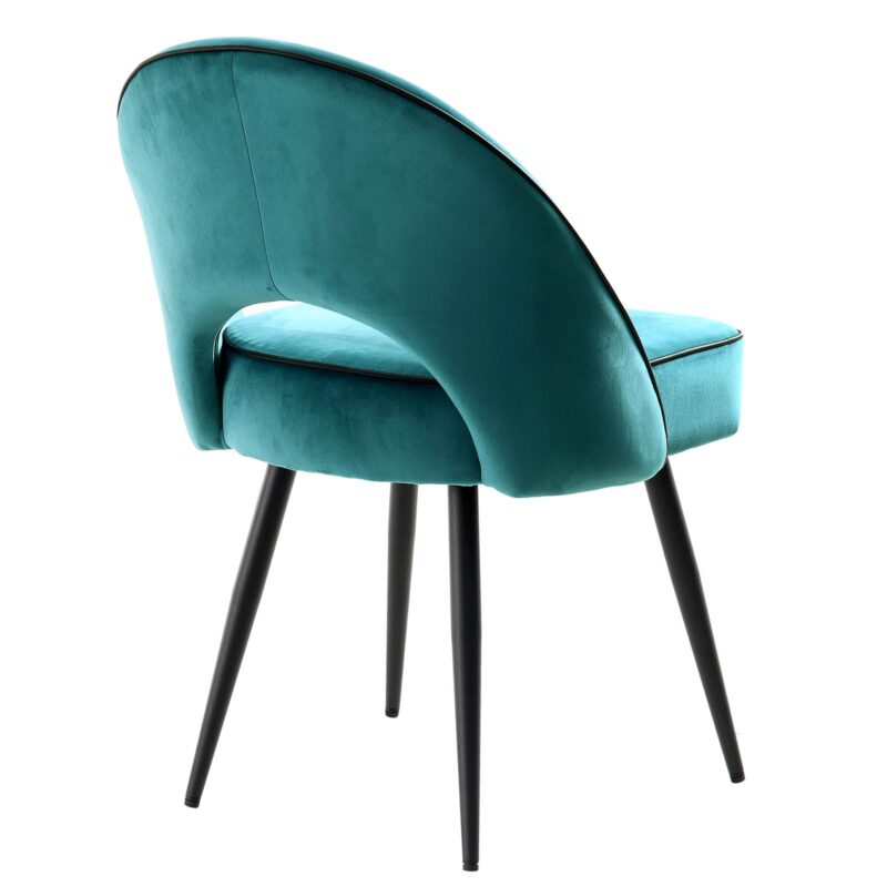 Oakley Set of 2 Teal Velvet Upholstered Dining Chairs with Contrast Piping - Image 9