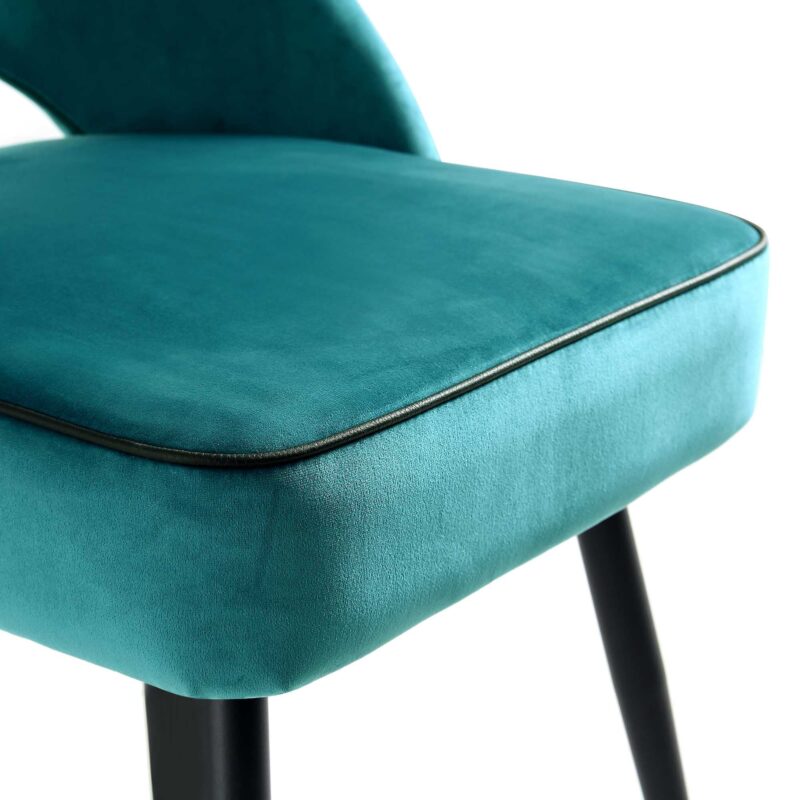 Oakley Set of 2 Teal Velvet Upholstered Dining Chairs with Contrast Piping - Image 11