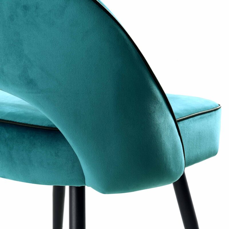 Oakley Set of 2 Teal Velvet Upholstered Dining Chairs with Contrast Piping - Image 12