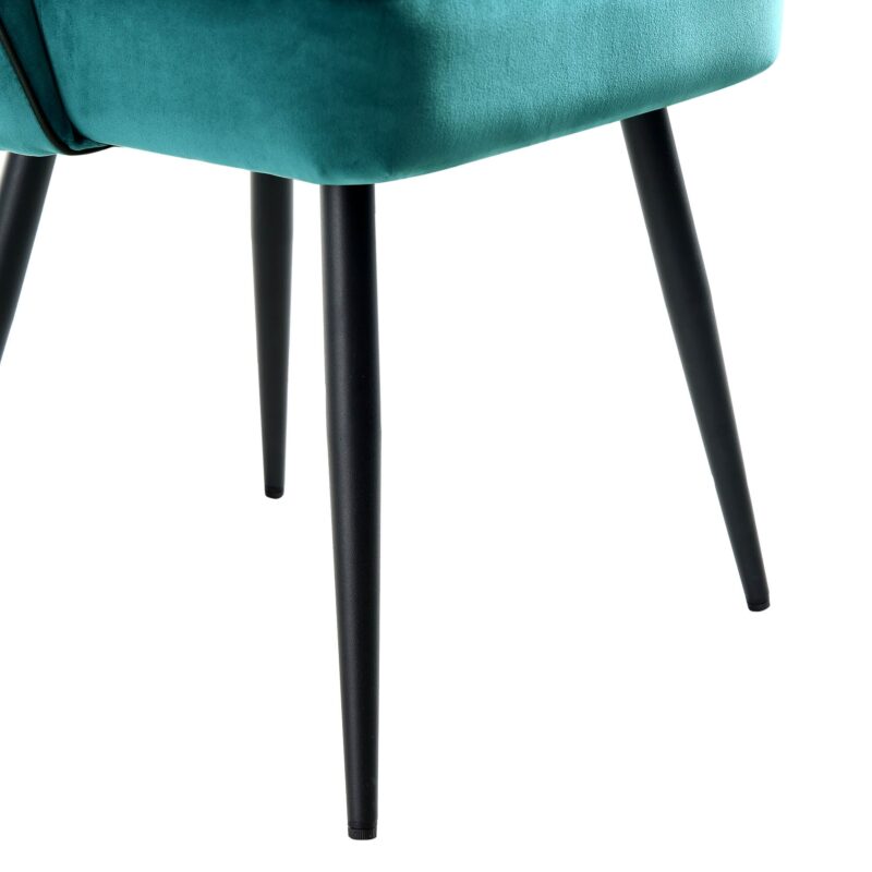 Oakley Set of 2 Teal Velvet Upholstered Dining Chairs with Contrast Piping - Image 13
