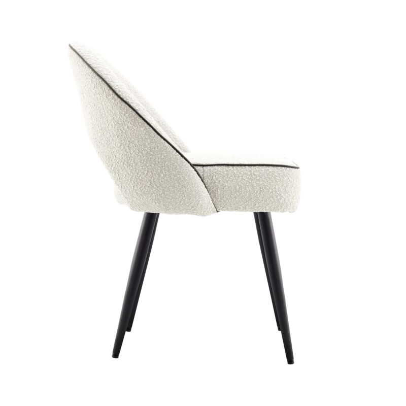 Oakley Set of 2 White Boucle Upholstered Dining Chairs with Piping - Image 7