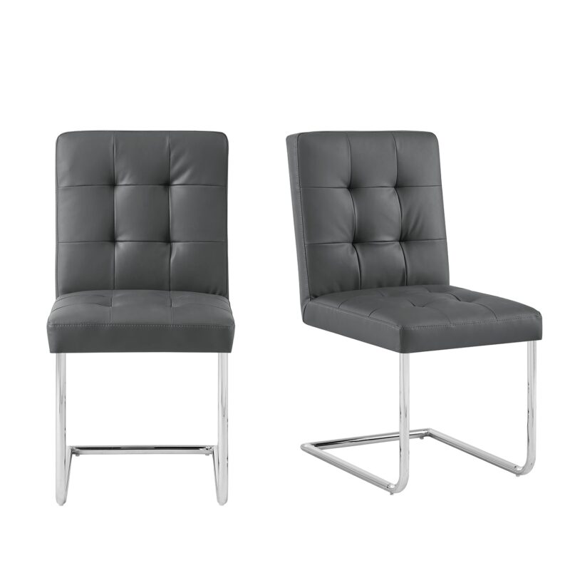 Keyston Set of 2 Dark Grey PU Leather Upholstered Dining Chairs with Chrome Legs - Image 2