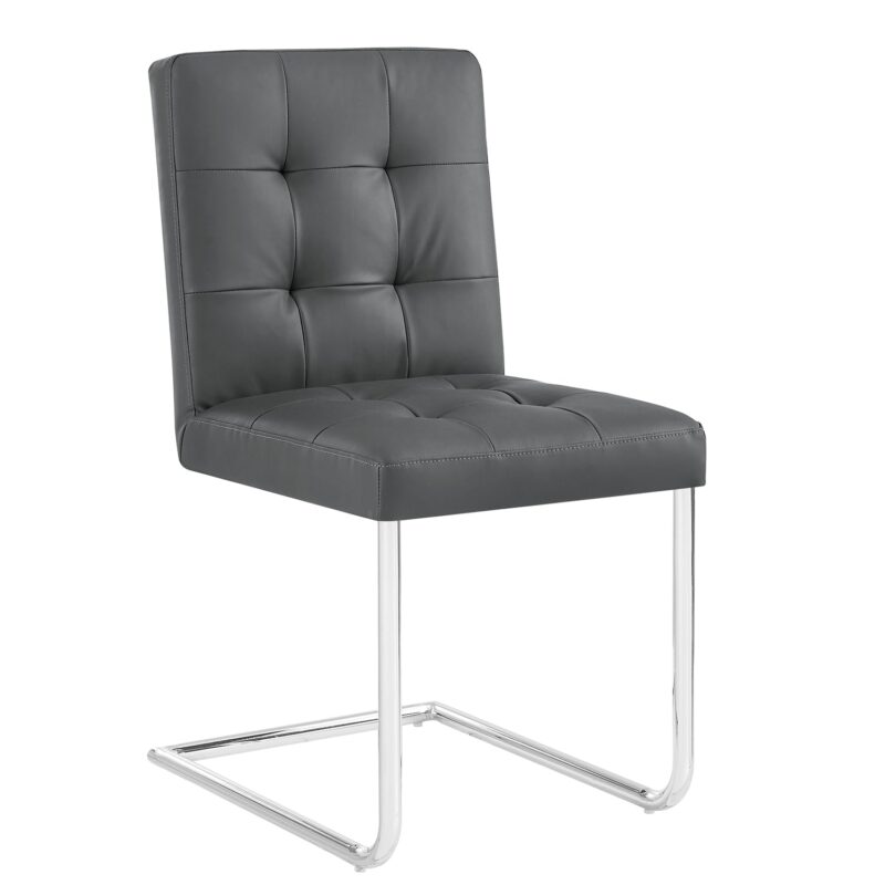Keyston Set of 2 Dark Grey PU Leather Upholstered Dining Chairs with Chrome Legs - Image 3