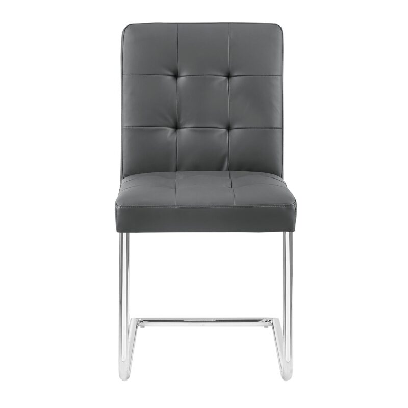 Keyston Set of 2 Dark Grey PU Leather Upholstered Dining Chairs with Chrome Legs - Image 5