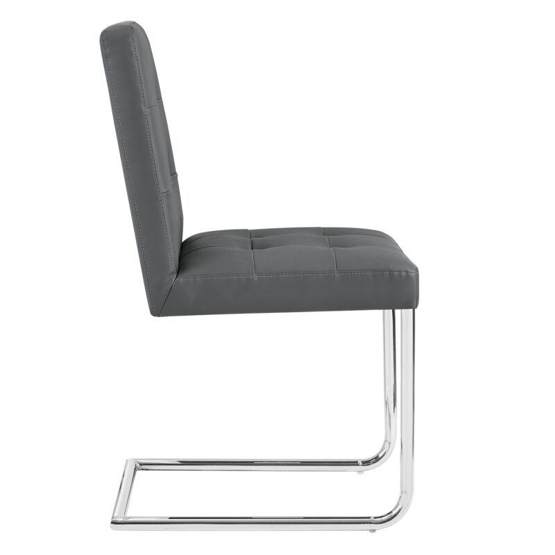 Keyston Set of 2 Dark Grey PU Leather Upholstered Dining Chairs with Chrome Legs - Image 6