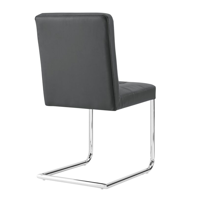 Keyston Set of 2 Dark Grey PU Leather Upholstered Dining Chairs with Chrome Legs - Image 7
