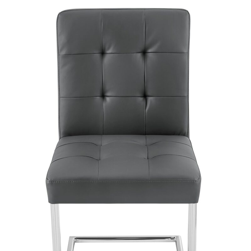 Keyston Set of 2 Dark Grey PU Leather Upholstered Dining Chairs with Chrome Legs - Image 8