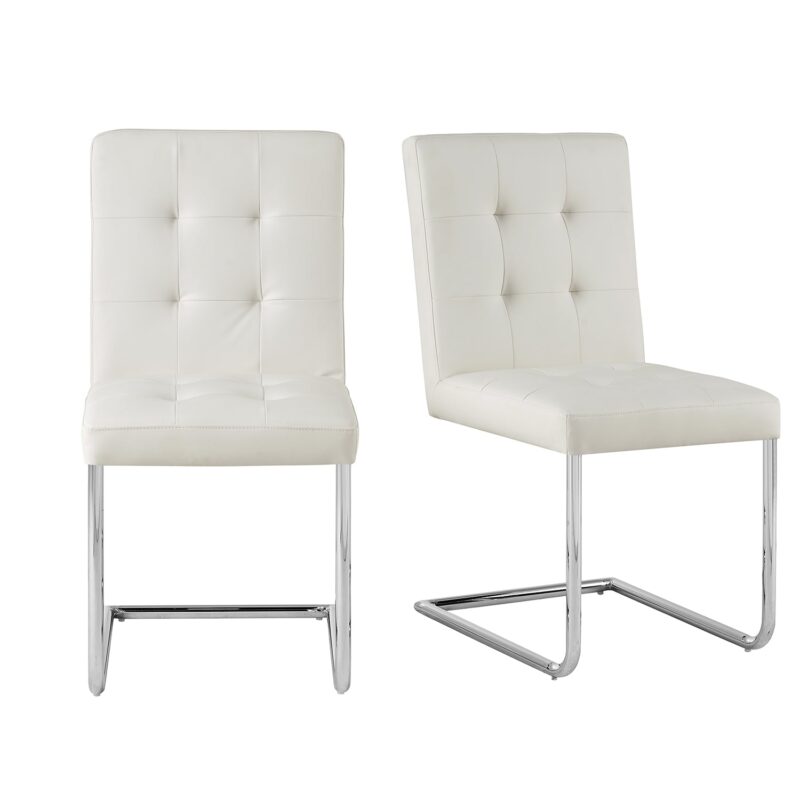 Keyston Set of 2 Cream White PU Leather Upholstered Dining Chairs with Chrome Legs - Image 2