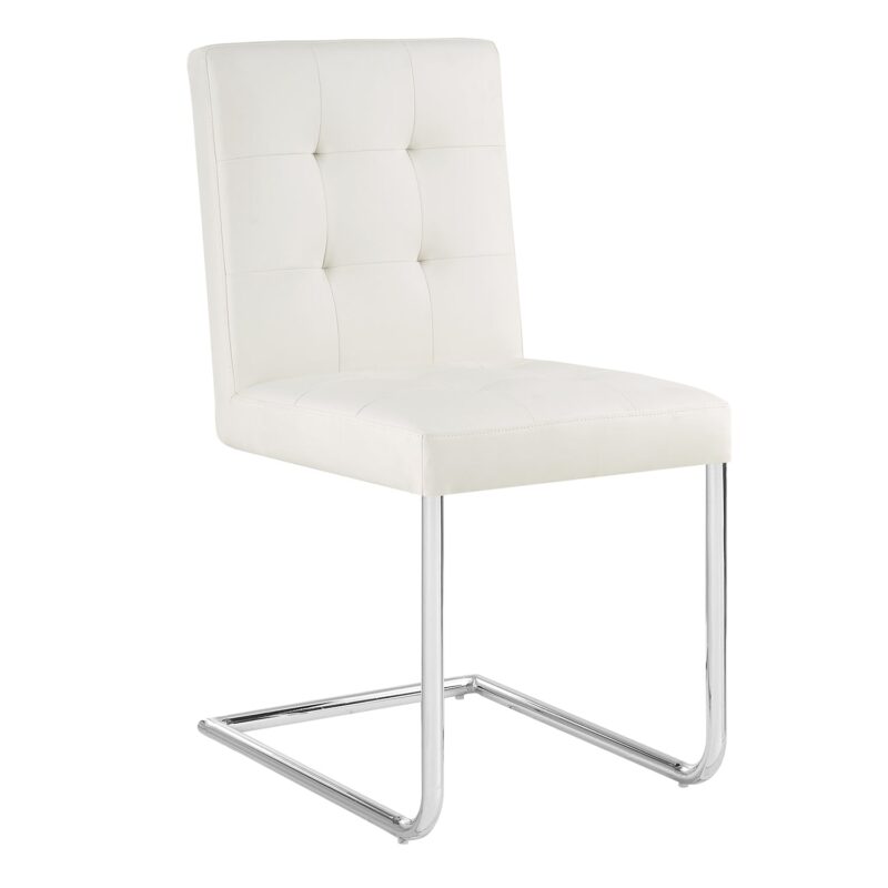 Keyston Set of 2 Cream White PU Leather Upholstered Dining Chairs with Chrome Legs - Image 3