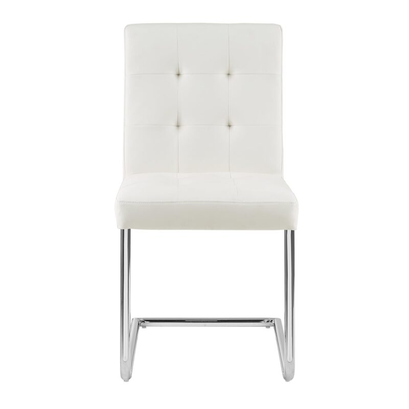 Keyston Set of 2 Cream White PU Leather Upholstered Dining Chairs with Chrome Legs - Image 5