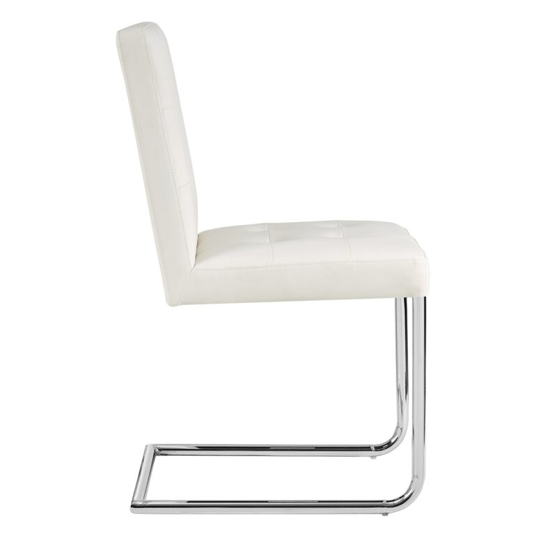 Keyston Set of 2 Cream White PU Leather Upholstered Dining Chairs with Chrome Legs - Image 6