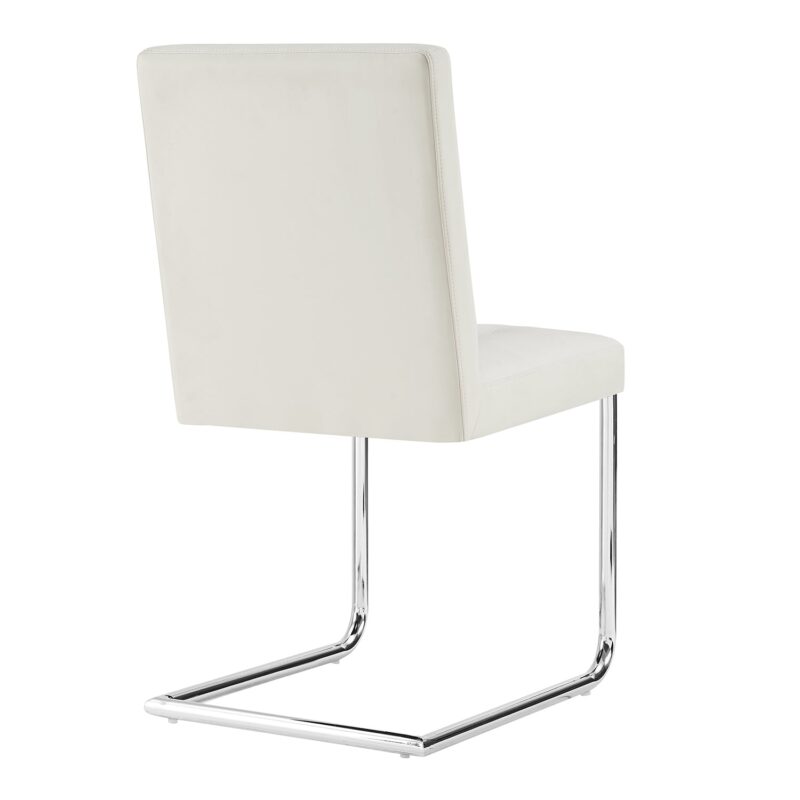 Keyston Set of 2 Cream White PU Leather Upholstered Dining Chairs with Chrome Legs - Image 7