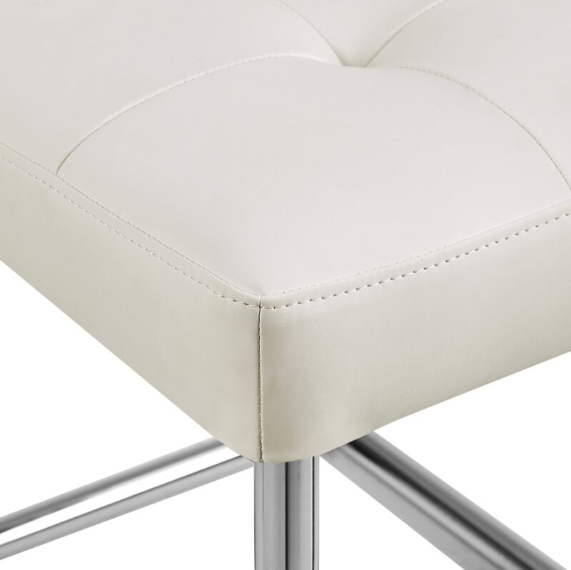 Keyston Set of 2 Cream White PU Leather Upholstered Dining Chairs with Chrome Legs - Image 10