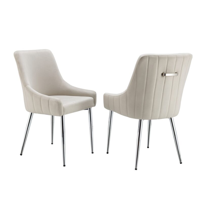 Garnet Set of 2 Champagne Velvet Upholstered Dining Chairs with Back Handle - Image 2