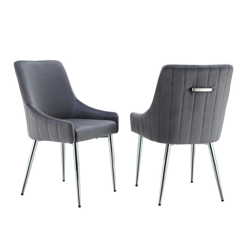 Garnet Set of 2 Dark Grey Velvet Upholstered Dining Chairs with Back Handle - Image 2