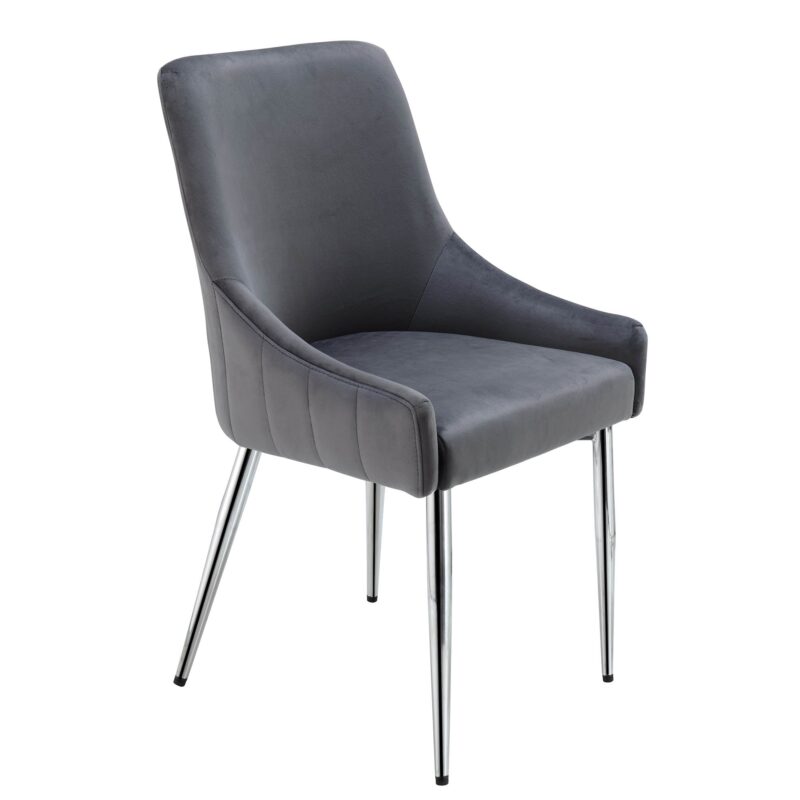 Garnet Set of 2 Dark Grey Velvet Upholstered Dining Chairs with Back Handle - Image 6