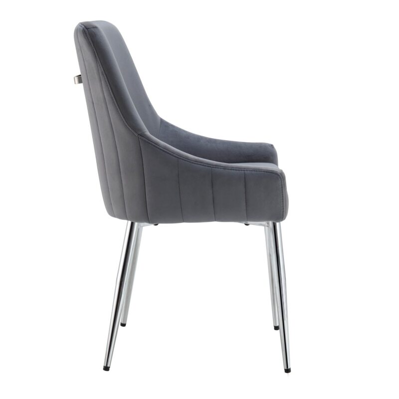Garnet Set of 2 Dark Grey Velvet Upholstered Dining Chairs with Back Handle - Image 7