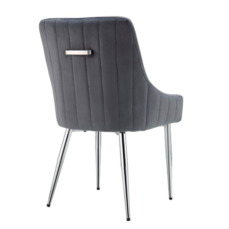 Garnet Set of 2 Dark Grey Velvet Upholstered Dining Chairs with Back Handle - Image 8