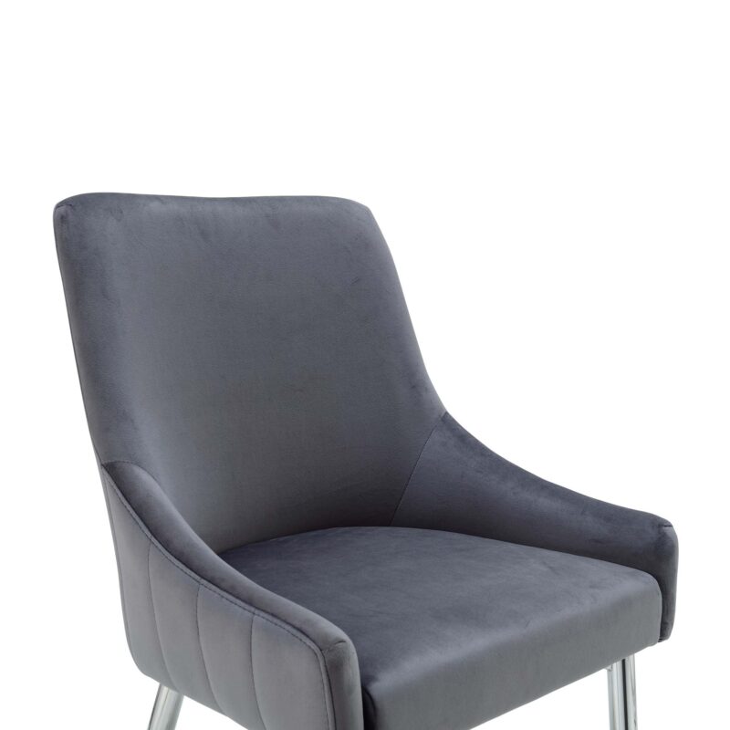 Garnet Set of 2 Dark Grey Velvet Upholstered Dining Chairs with Back Handle - Image 9
