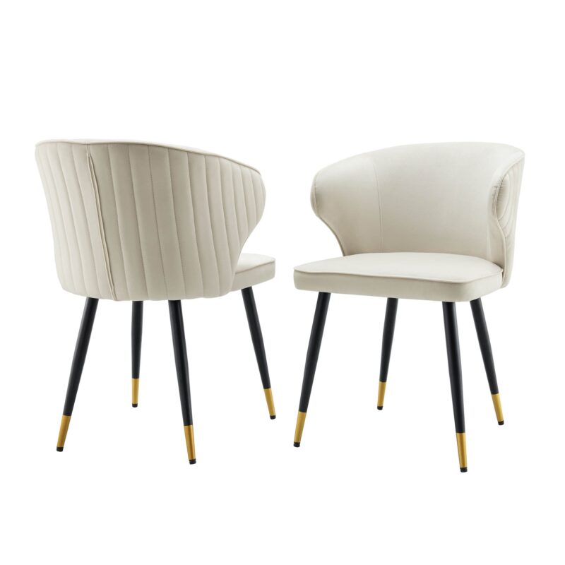 Langham Set of 2 Champagne Velvet Upholstered Carver Dining Chairs - Image 2