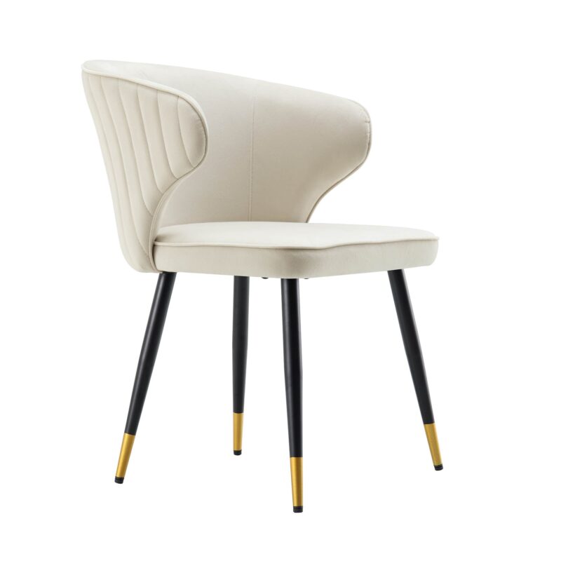 Langham Set of 2 Champagne Velvet Upholstered Carver Dining Chairs - Image 6