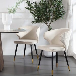 Langham Set of 2 Champagne Velvet Upholstered Carver Dining Chairs